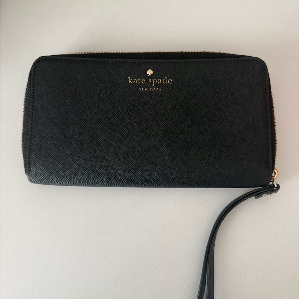 kate spade Black Zip-Around Wristlet with Stripe Interior